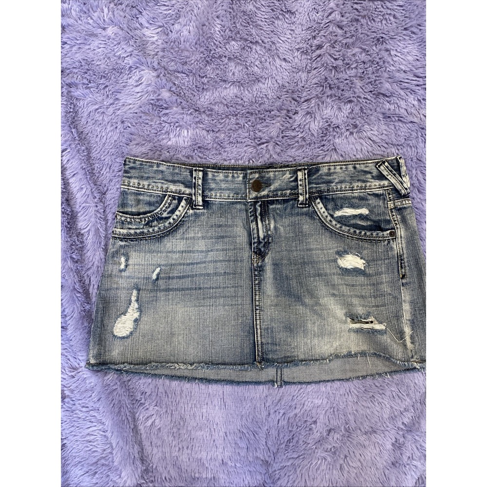 Express Jeans Denim‎ Frayed Raw Hem 5 Pocket Mini Jean Skirt Women 10 Blue